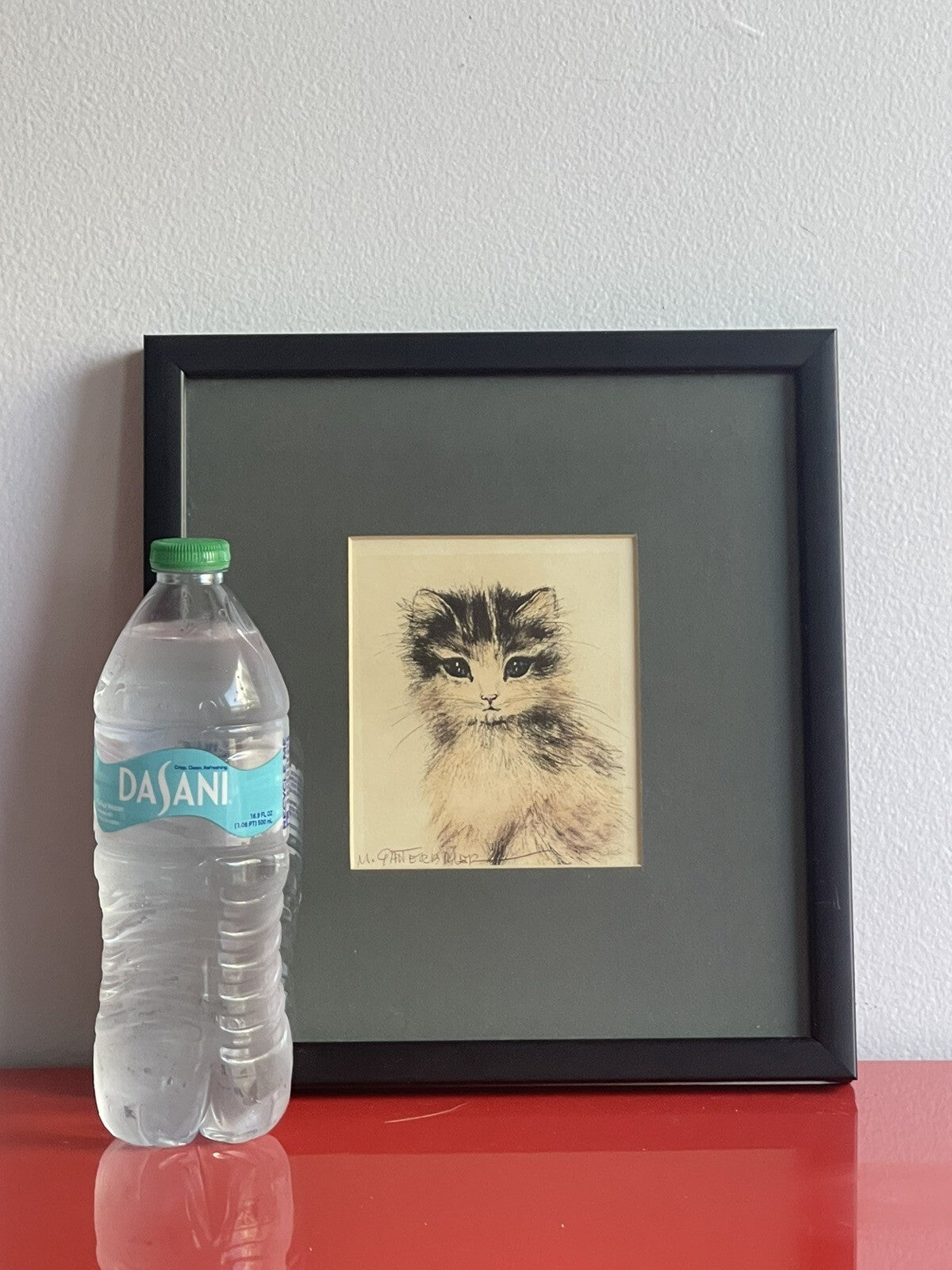 OOAK Cat Kitten Hand-Colored Pastel Lithograph Art Signed Gatterbauer Framed #12
