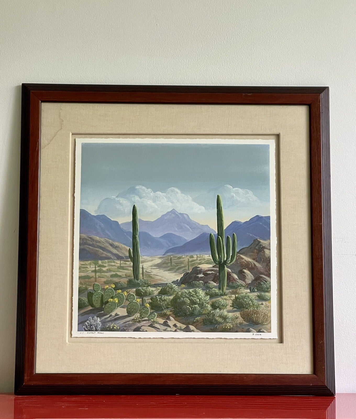 “Distant Peaks” R. DYER Desert Mountain Cactus CALIFORNIA Fine Art Monoprint1