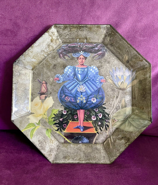 Astrology Glass Plate 12” Tarot Zodiac Cancer Crab Octagonal Decoupage Parker 0
