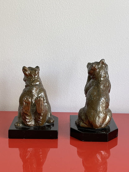 Vintage Frolicking Bear Bookends Louis Albert Carvin (?) Art Deco Marble Base3