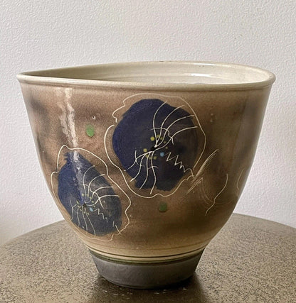 Jamie Davis Studio Art Pottery 1980s Postmodern Raku Ceramic Bowl Vessel 9” Tall0