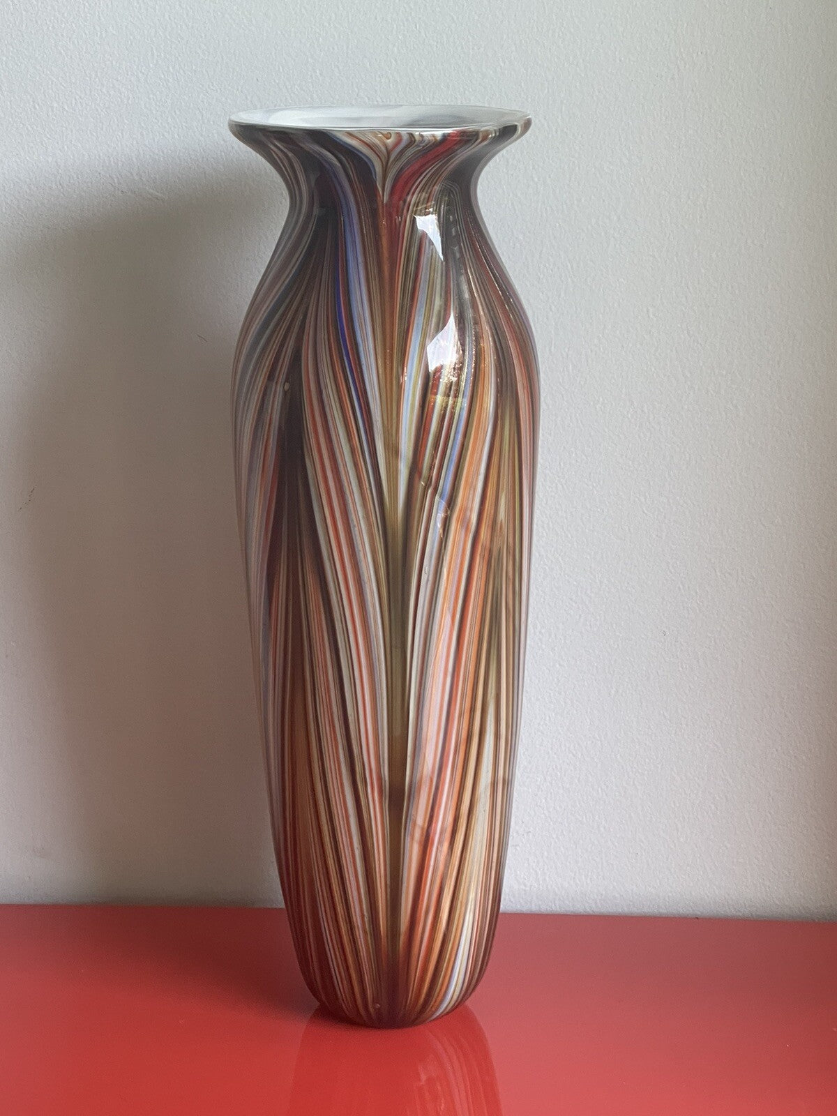 Older Venetian Murano Striped & Swirled Multicolor Vase 17” Italian Art Glass0
