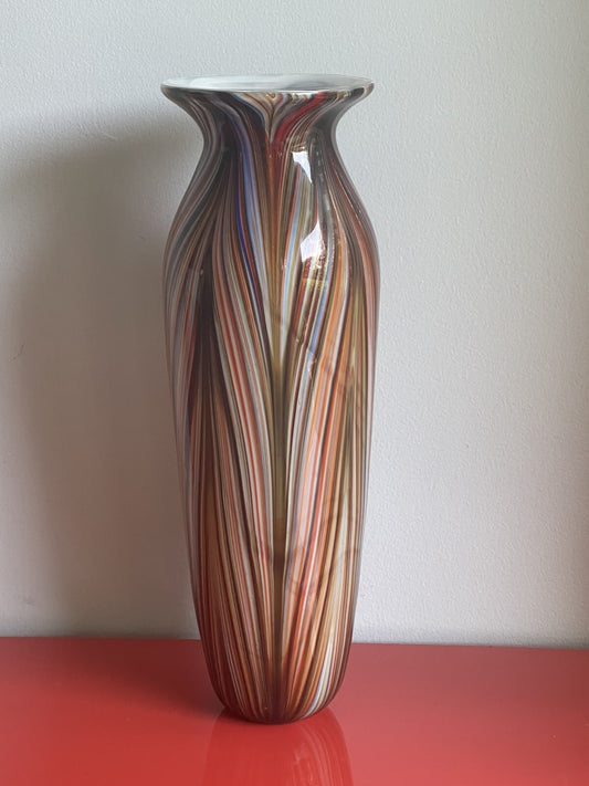 Older Venetian Murano Striped & Swirled Multicolor Vase 17” Italian Art Glass0