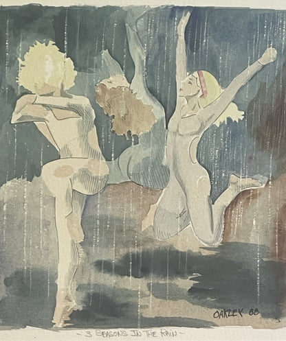 1988 Fine Art Original Watercolor Painting 3 Seasons In The Rain Signed Oakley0