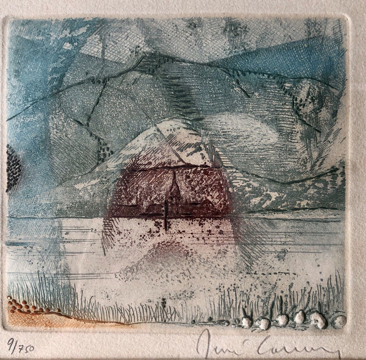 RENE CARCAN Etching Engraving Aquatint BELGIUM Abstract MCM Modernist “La Meuse”0