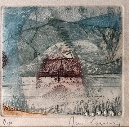 RENE CARCAN Etching Engraving Aquatint BELGIUM Abstract MCM Modernist “La Meuse”0