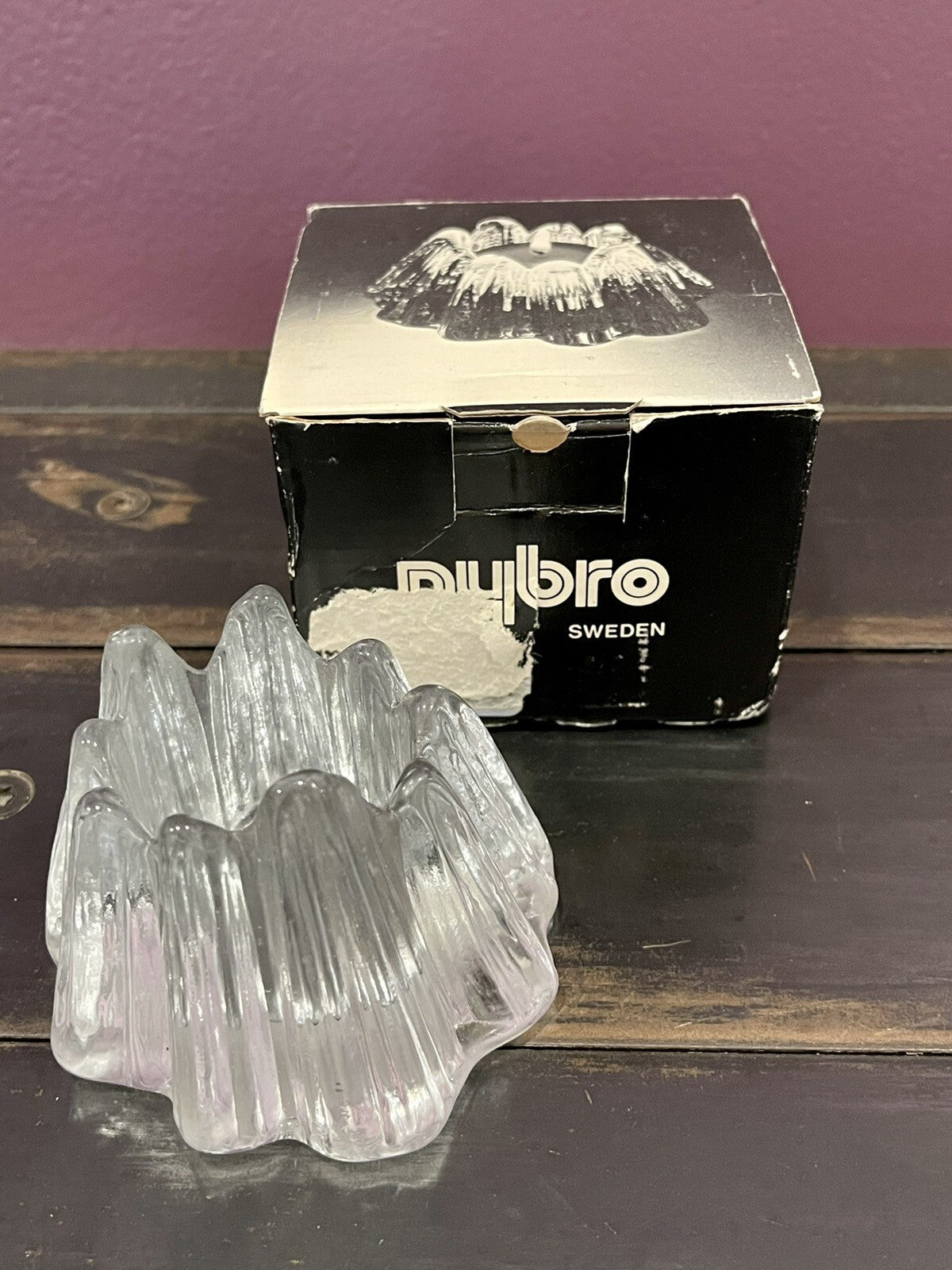 Nybro Volcano Candle Art Glass Rune Strand Sweden Votive Holder NEW IN BOX0