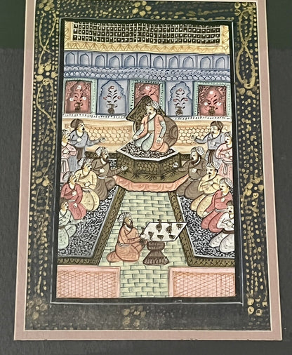 Pair Antique 19th c. Indo-Persian Palace Scenes Mughal Framed Watercolor Ink Art2