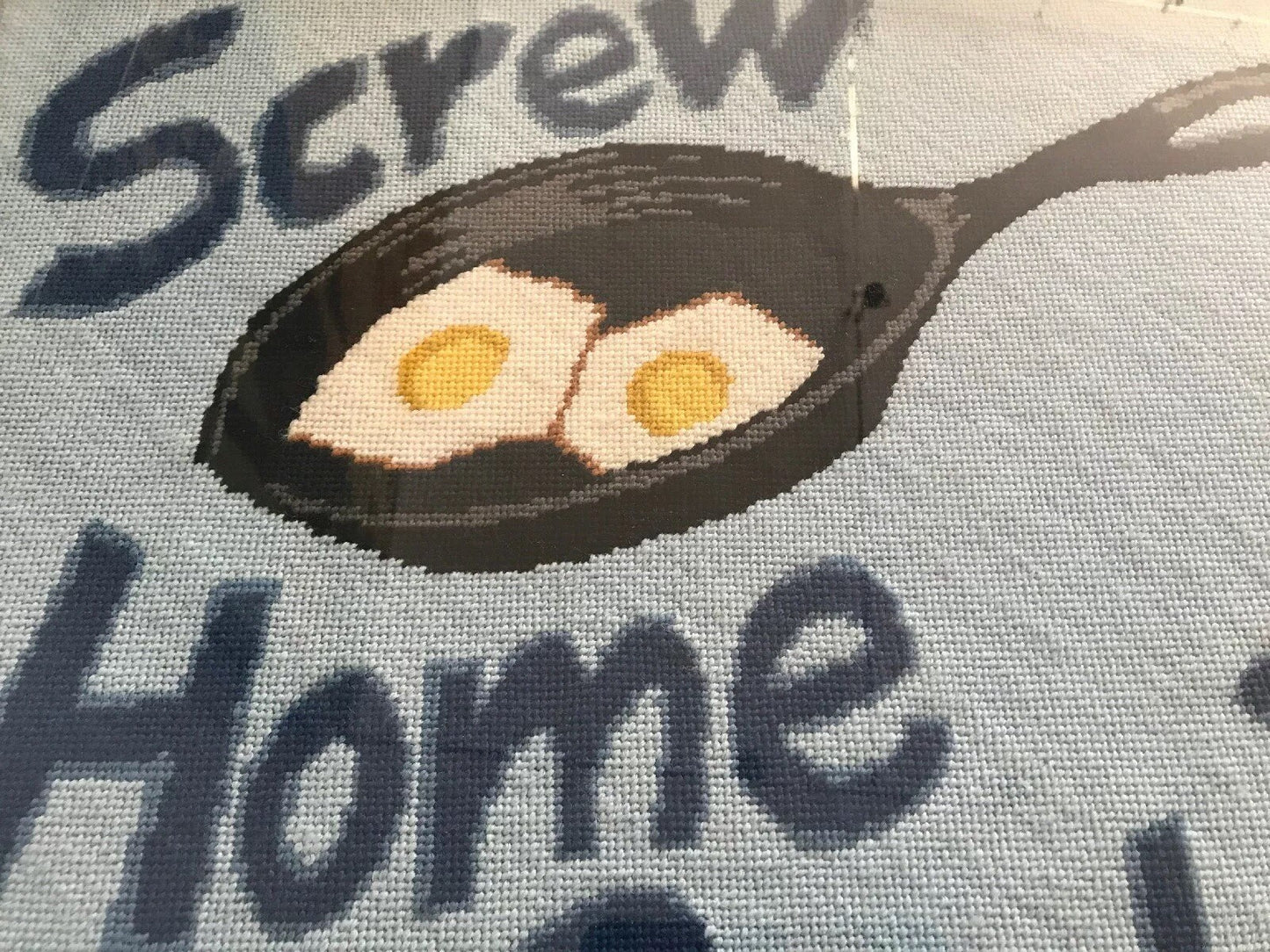 SCREW HOME COOKING Framed Needlepoint Art One Of A Kind Kitchen Kitsch 23" x 17”1