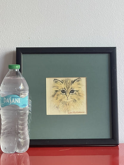 OOAK Cat Kitten Hand-Colored Pastel Lithograph Art Signed Gatterbauer Framed #52