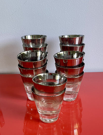 HUGE LOT Mercury Silver Fade Dorothy Thorpe Style Barware 43 Pieces 3 Sizes DECO3