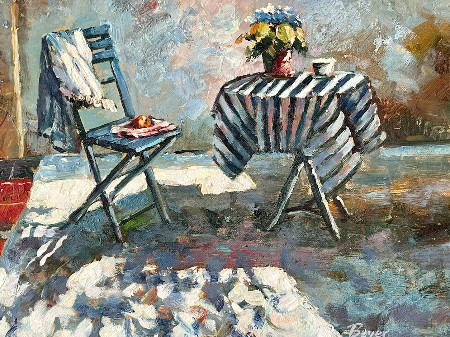 Richard Boyer Cafe Scene Impressionist Oil Painting American 16” x 12” Framed1