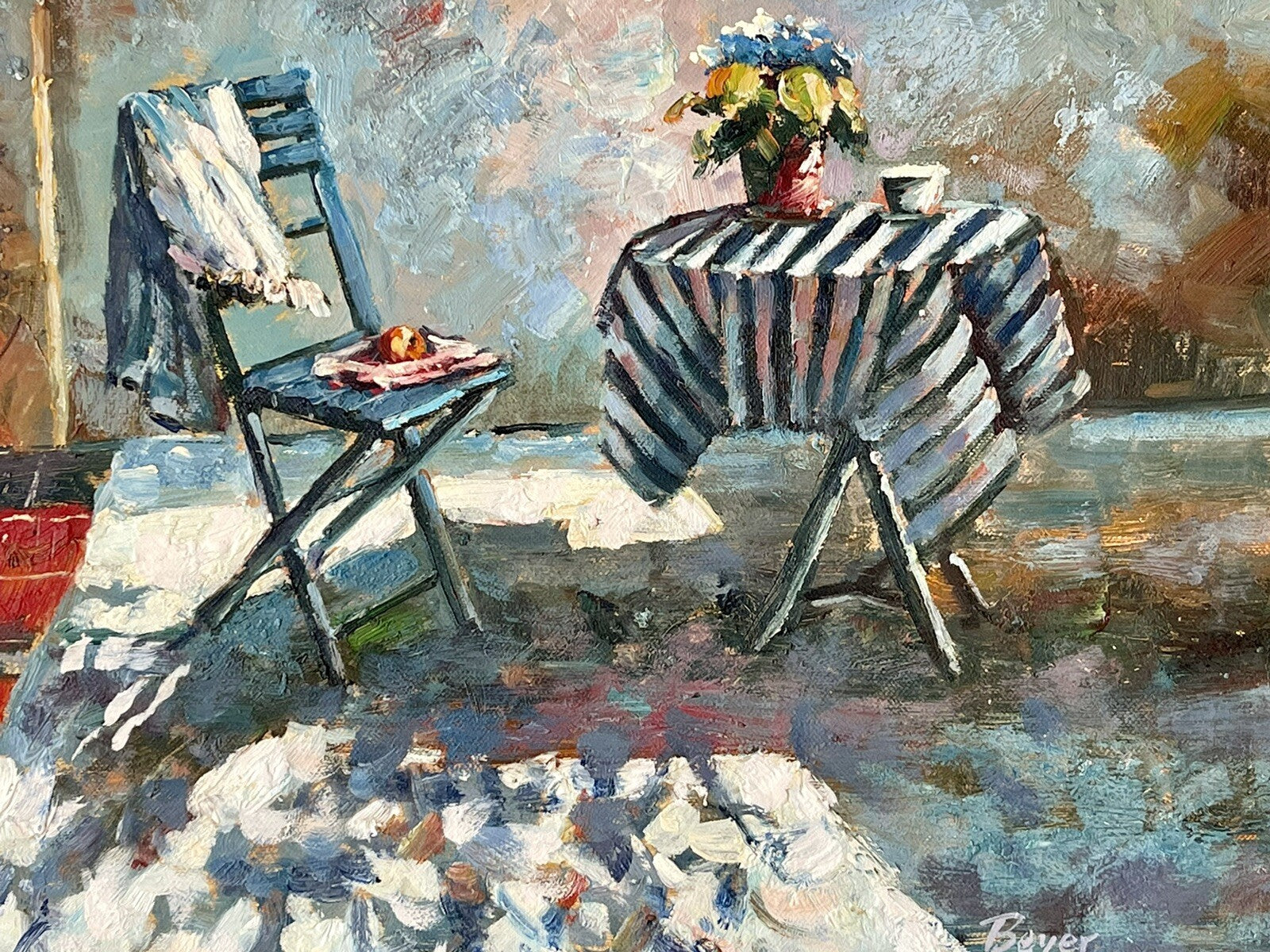 Richard Boyer Cafe Scene Impressionist Oil Painting American 16” x 12” Framed1