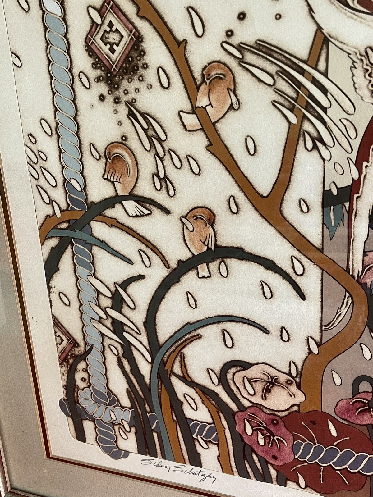 Sidney Schatzky Hand Colored Collagraph “Rain” 17/25 Limited Edition Art Framed2
