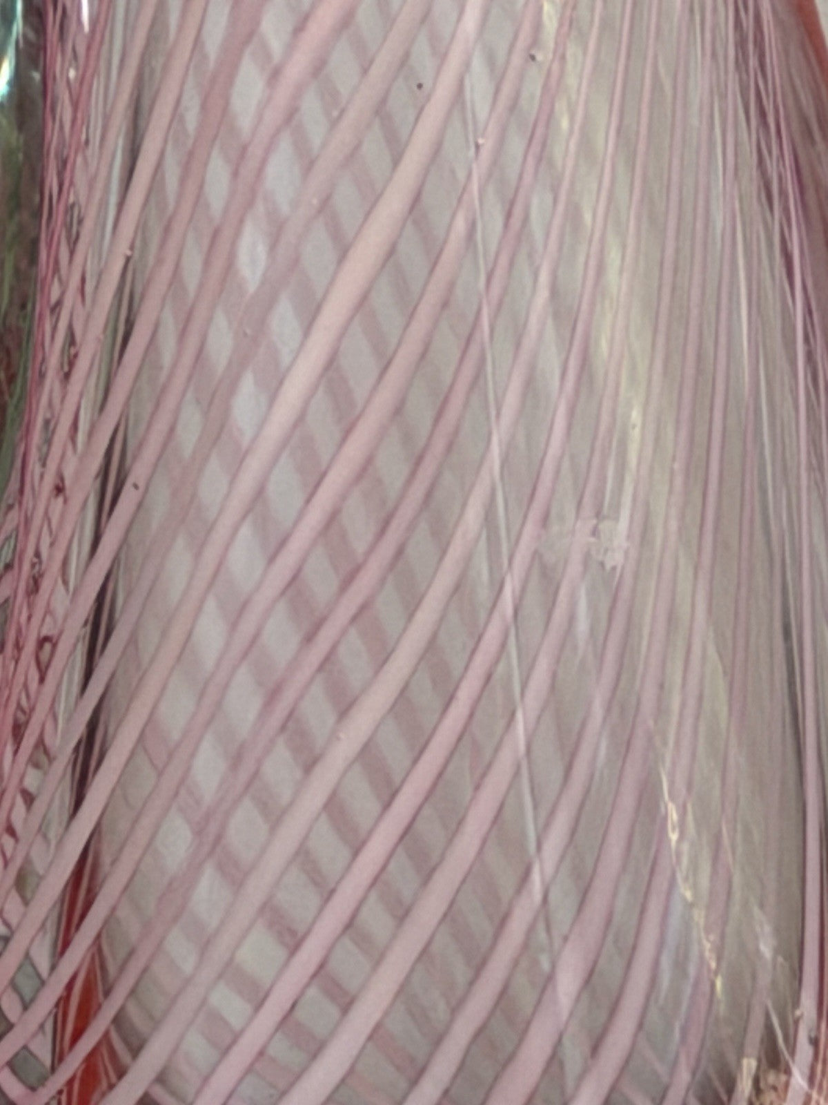 Art Glass Vase 12” Murano? Czech? 80s 90s Mod White Pink & Clear Lattice Estate1