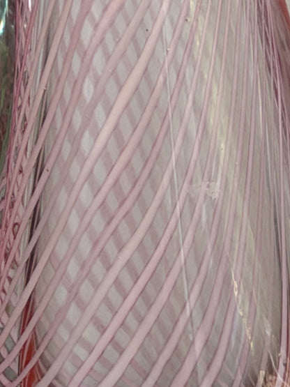 Art Glass Vase 12” Murano? Czech? 80s 90s Mod White Pink & Clear Lattice Estate1