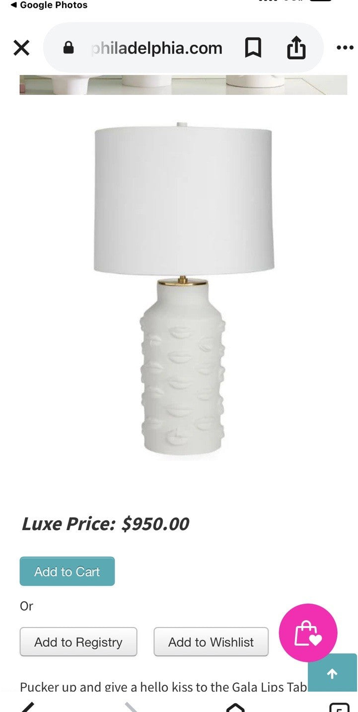 Iconic JONATHAN ADLER “Gala” Lips Table Lamp White Porcelain $950 MSRP7
