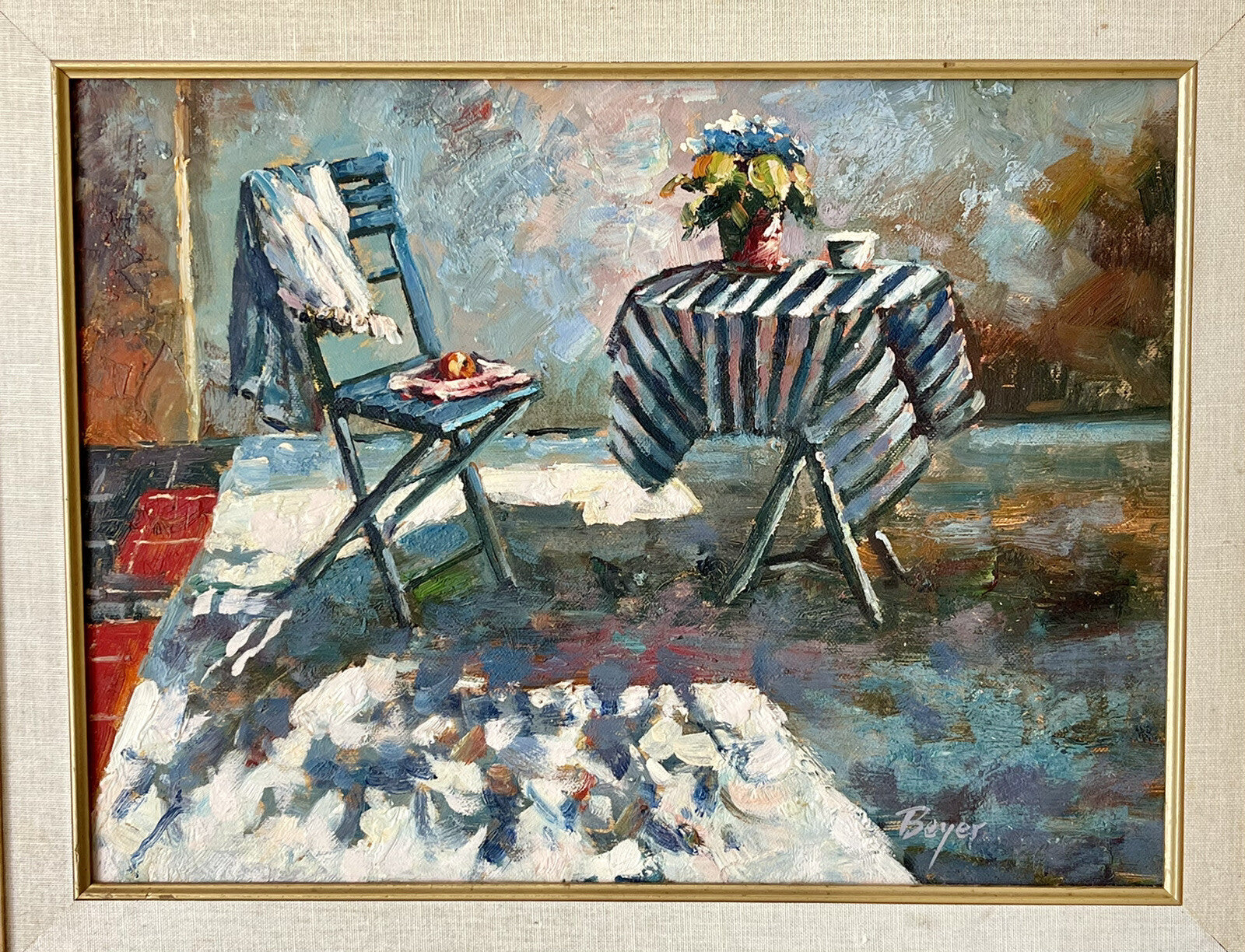 Richard Boyer Cafe Scene Impressionist Oil Painting American 16” x 12” Framed2
