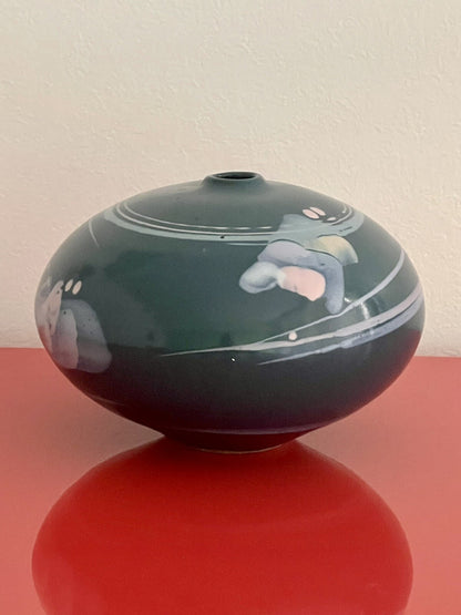 Signed Weedpot Studio Art Pottery Abstract Bulbous Ceramic 5” Vase Ikebana BOWEN1
