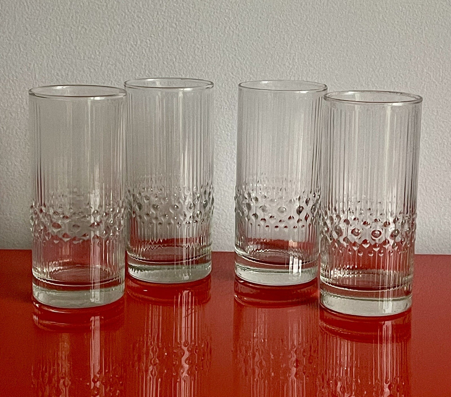 (4) Vintage Durobor Alaska 6” Textured Cocktail Bar Glasses Made In Belgium EUC0