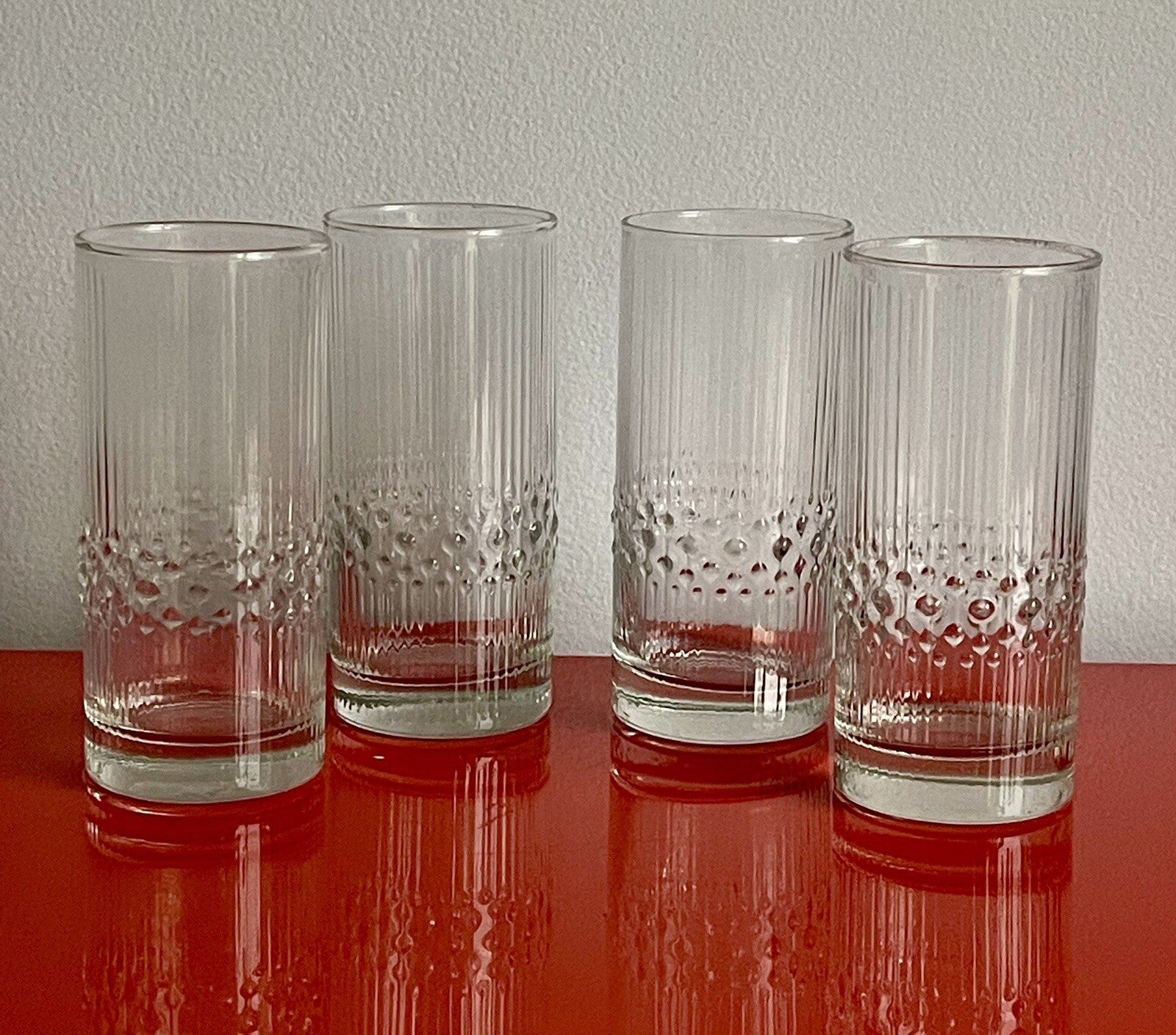 (4) Vintage Durobor Alaska 6” Textured Cocktail Bar Glasses Made In Belgium EUC0