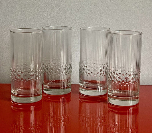 (4) Vintage Durobor Alaska 6” Textured Cocktail Bar Glasses Made In Belgium EUC0