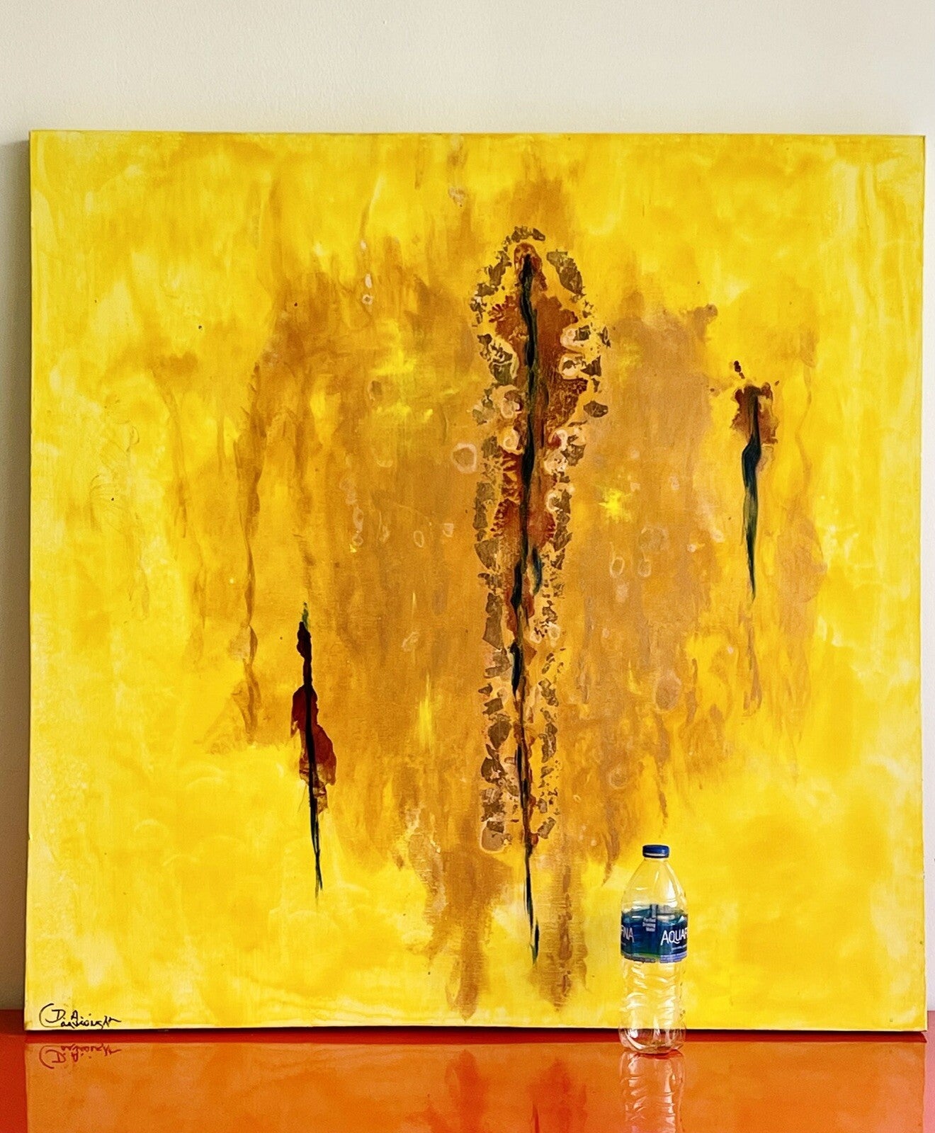 HUGE Retro 1970s Original Painting 36” x 36” Sunshine Yellow Abstract Art Signed4