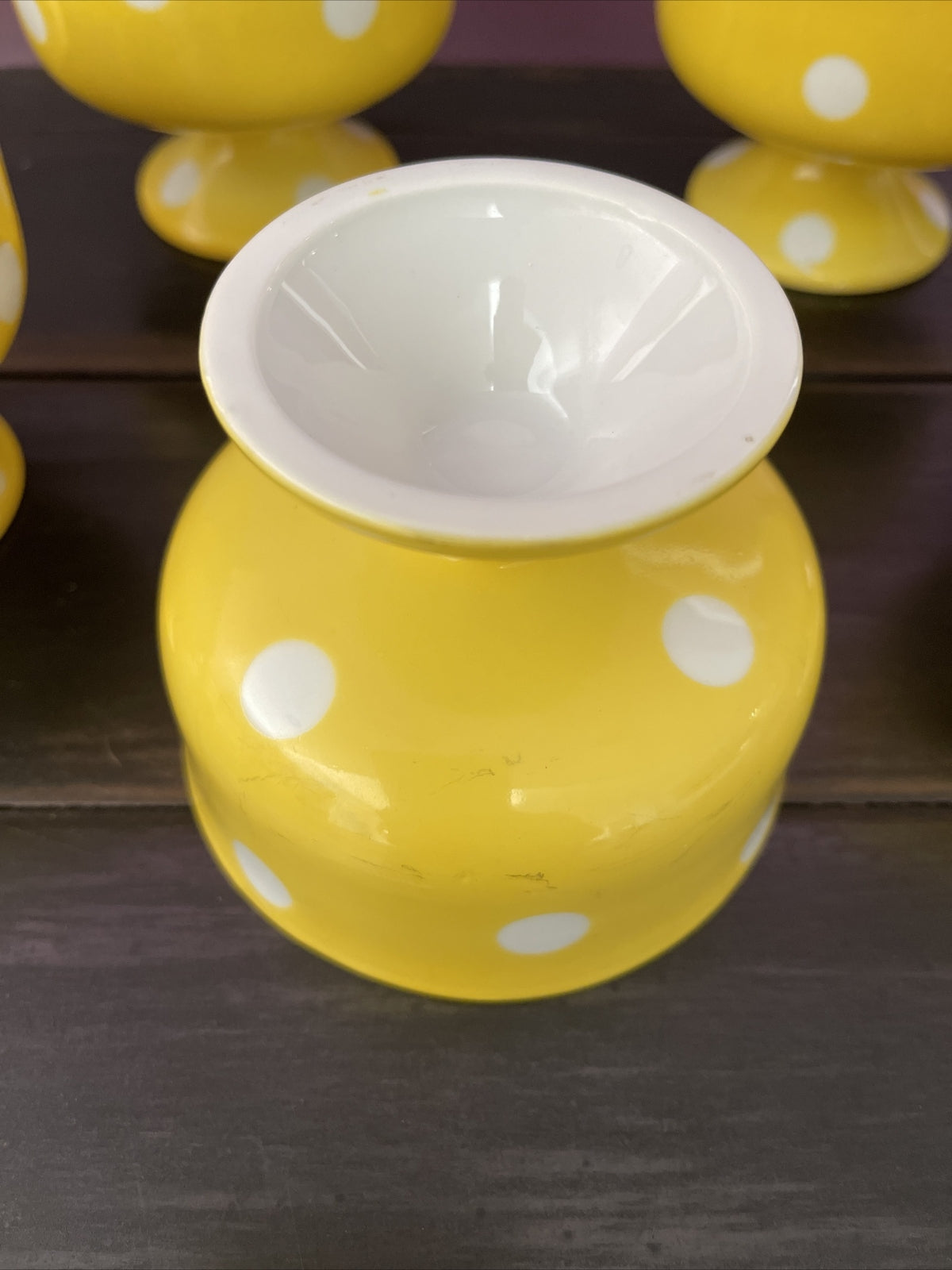 Retro Footed Porcelain Dishes Polka Dot Funky Ice Cream Fruit Dessert Set of 63