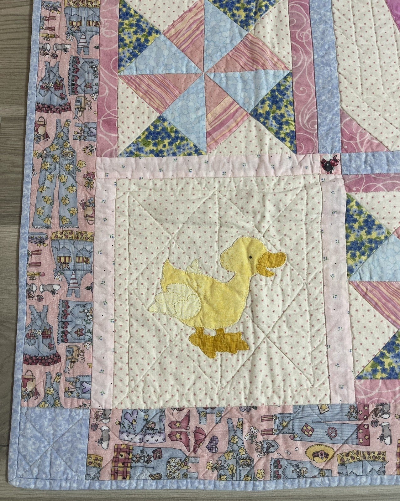 Handmade Handstitched Baby Quilt Blanket 42” Square Edna Deppen 2009 Florida1