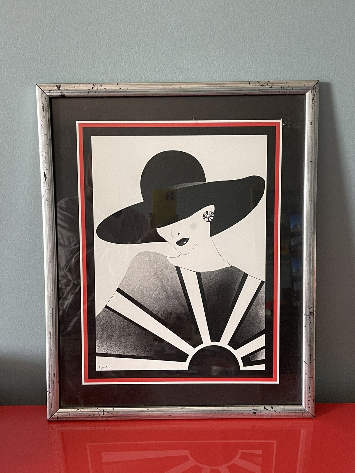 Glam JEANNETTE Signed Vintage Retro Framed Set of 3 Art Deco Prints Mod Nagel7