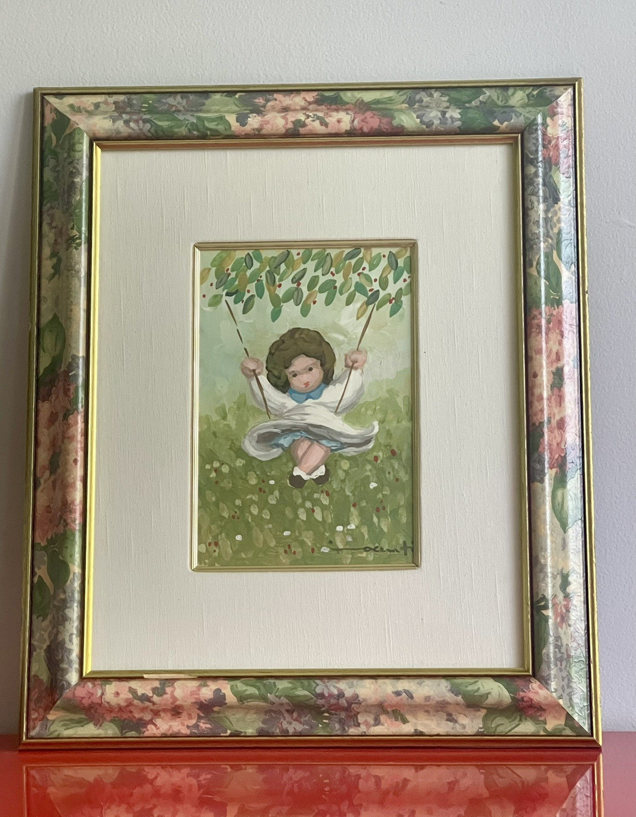 Marcello Innocenti Art Italy Girl On A Swing Orig Painting On Board 1970s Framed1