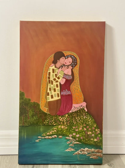 EL BESO Kiss Original Painting Klimt Style Signed Portillo 2013 Fine Art 18 x 301