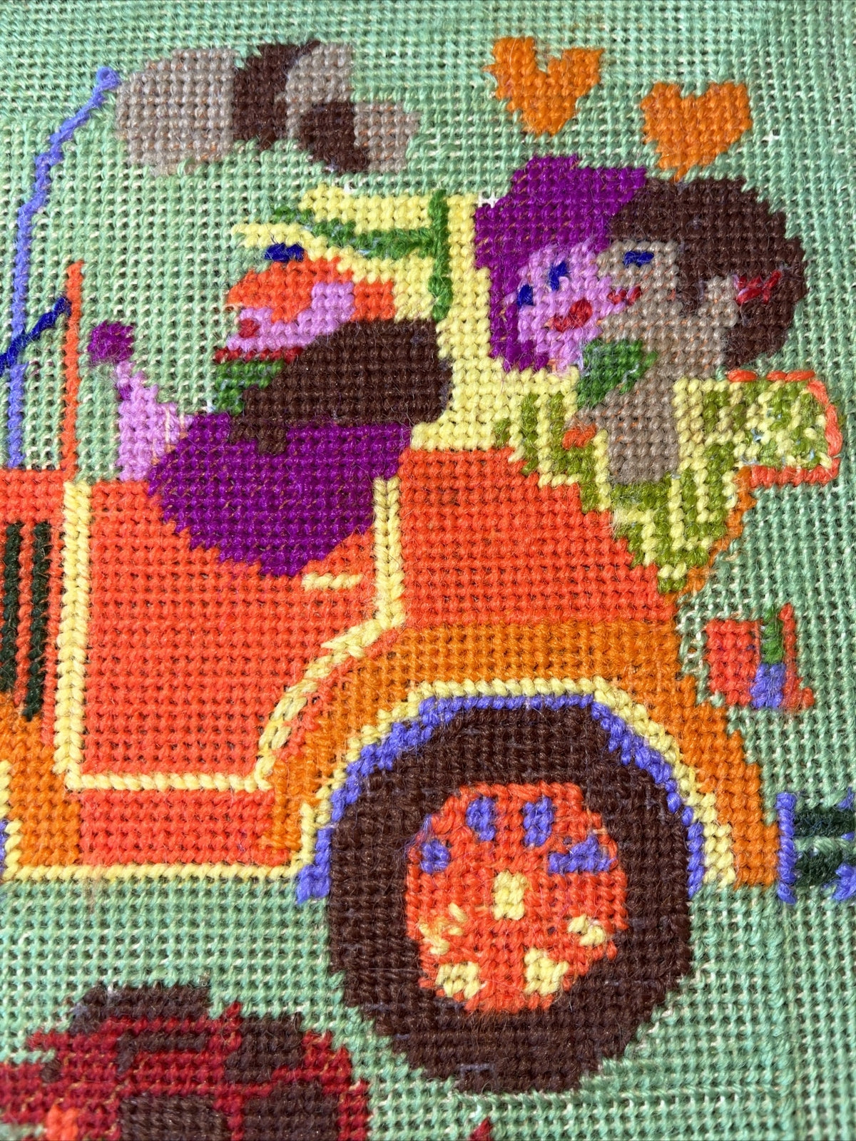 Retro Framed Needlepoint “Sunday Drive” Groovy Kitsch Retro 9” X 9”1