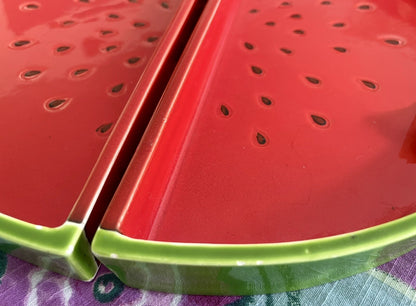 Watermelon Slices Serving Platters Majolica Made in Japan Vintage 80s Fortunoff3