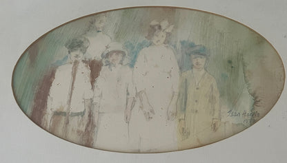 Ghostly Victorian Family Orig JEAN HARRIS 1977 Modern Art Watercolor Mixed Media0