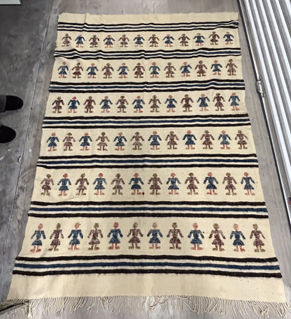 Vintage 5’ x 7’ Estate Fresh Wool Rug Kilim Boho Pictorial People Tribal Dancers0
