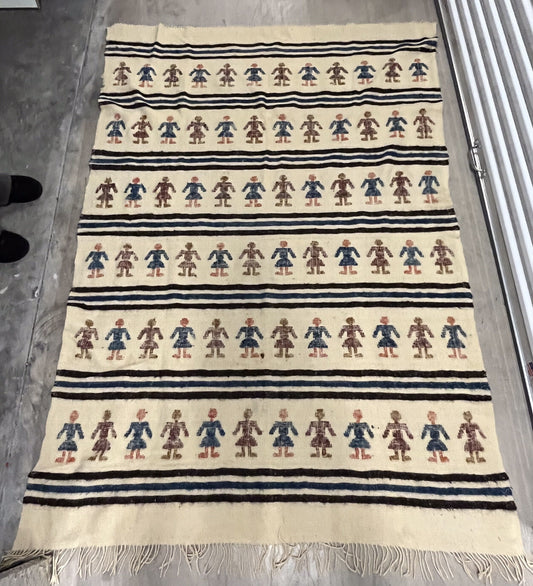 Vintage 5’ x 7’ Estate Fresh Wool Rug Kilim Boho Pictorial People Tribal Dancers0
