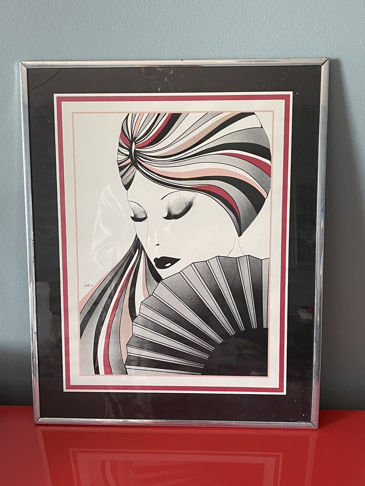 Glam JEANNETTE Signed Vintage Retro Framed Set of 3 Art Deco Prints Mod Nagel2