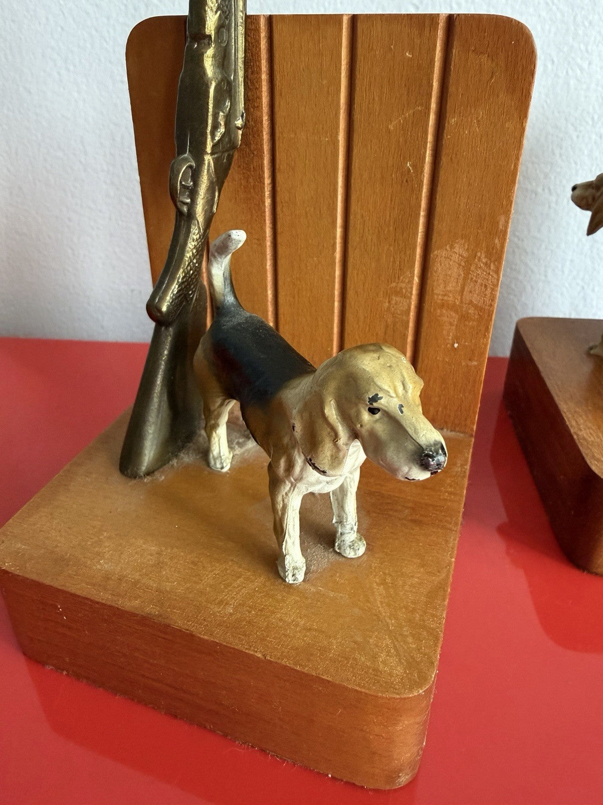 Retro Bookends Hunting Pointer Dogs Shotguns MCM Man Cave Cold Painted Metal Mod3