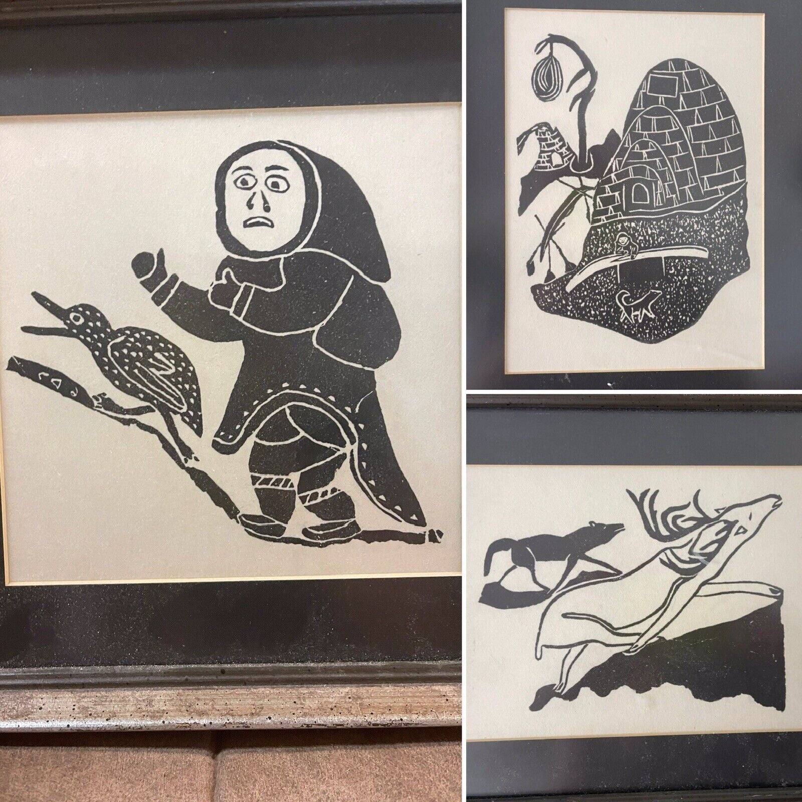 Inuit Stone Block Prints Vintage 1970s Napartuk Amituk Indigenous Art Canada6