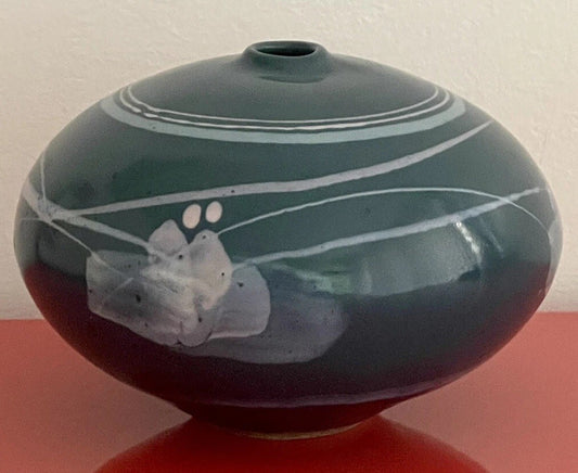 Signed Weedpot Studio Art Pottery Abstract Bulbous Ceramic 5” Vase Ikebana BOWEN0