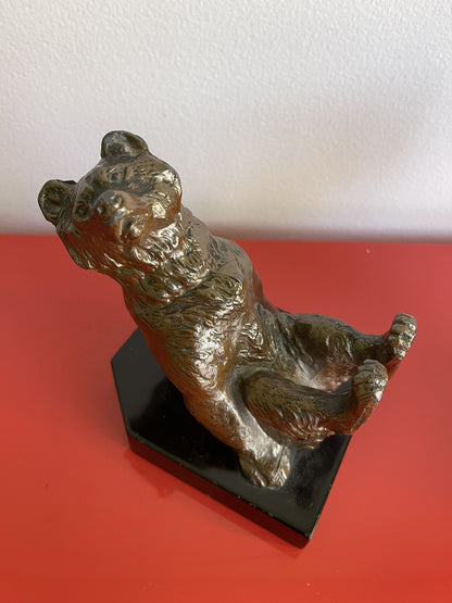 Vintage Frolicking Bear Bookends Louis Albert Carvin (?) Art Deco Marble Base5