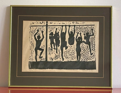 Signed Woodblock Print Modernist Urban 1973 Etching Engraving Retro Rittberg0