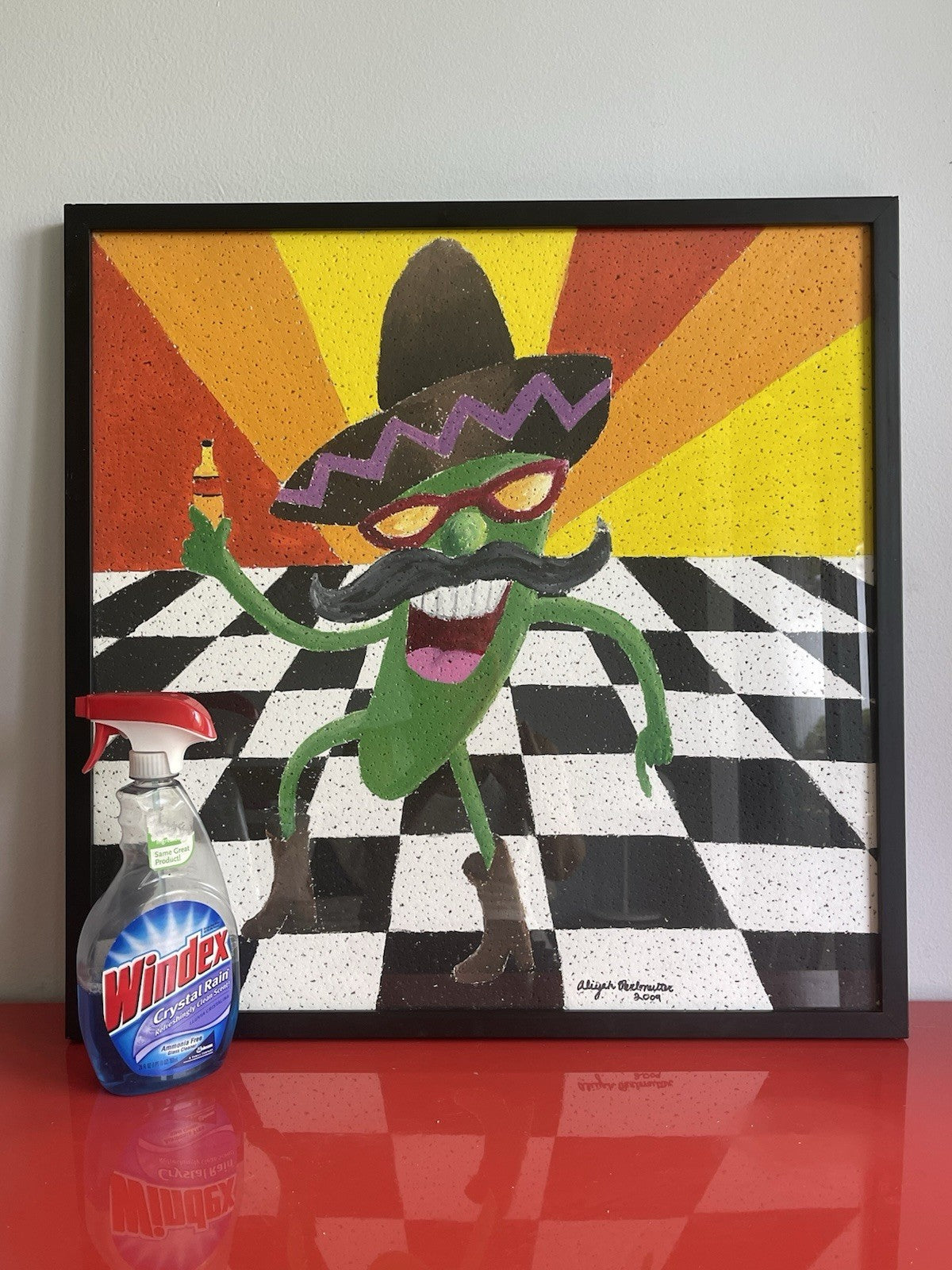 Dancing Chili Pepper Art Lowbrow Painting 25” Sq Framed Anthropomorphic Veggie4