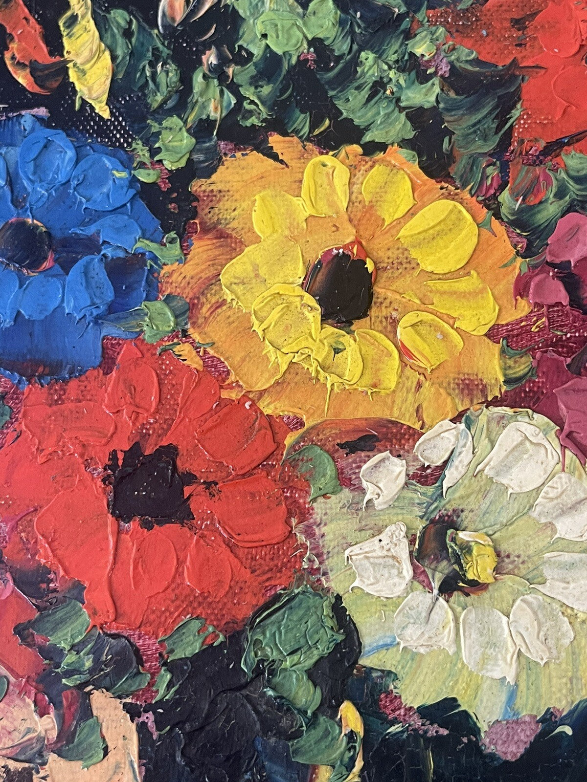 Vibrant Impressionist Floral Still Life Art Original Painting w/ Impasto Framed2