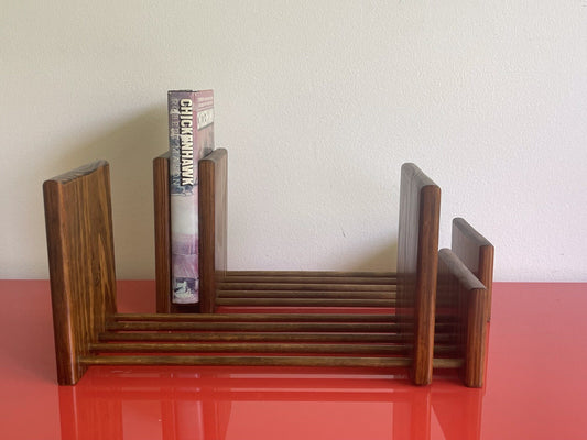 Vintage Adjustable Book Rack PAIR Arkansas Pine Birch Signed 16” Cottagecore0