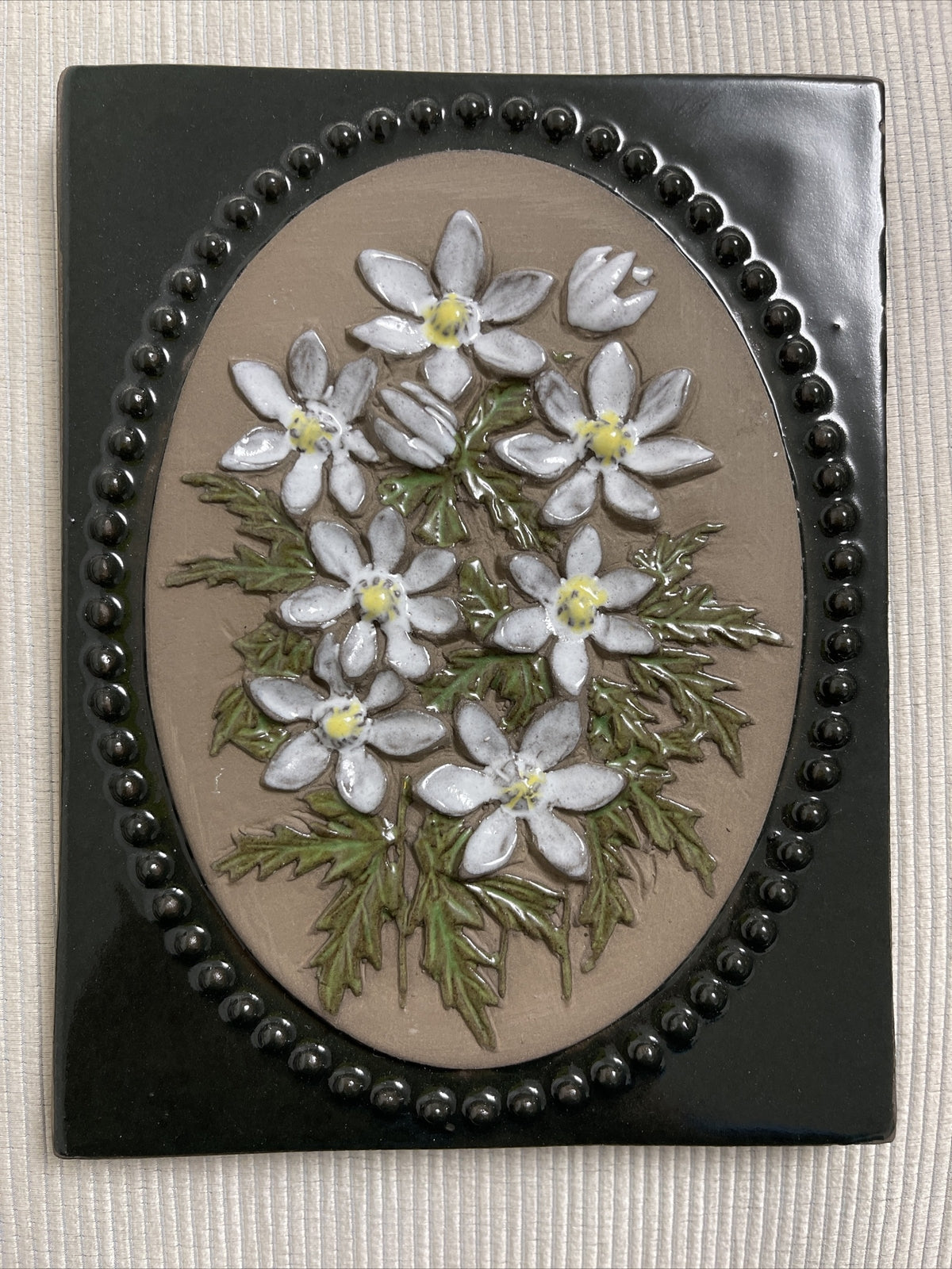 Aimo Nietosvuori 1970s JIE GANTOFTA Sweden Art Pottery Floral Wall Plaque Tiles1