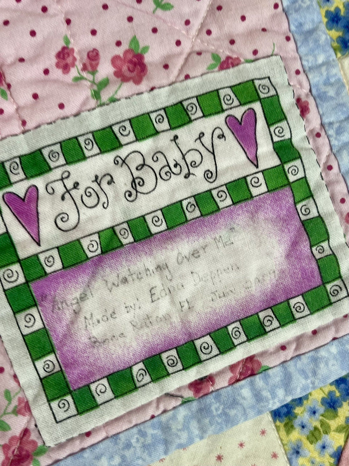 Handmade Handstitched Baby Quilt Blanket 42” Square Edna Deppen 2009 Florida4