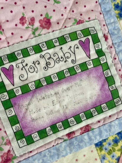 Handmade Handstitched Baby Quilt Blanket 42” Square Edna Deppen 2009 Florida4
