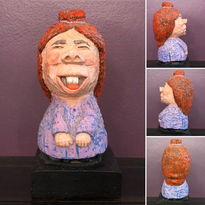 Outsider Art Carved Wood Sculpture UNIQUE Whimsical Bucktooth Caricature 8”1